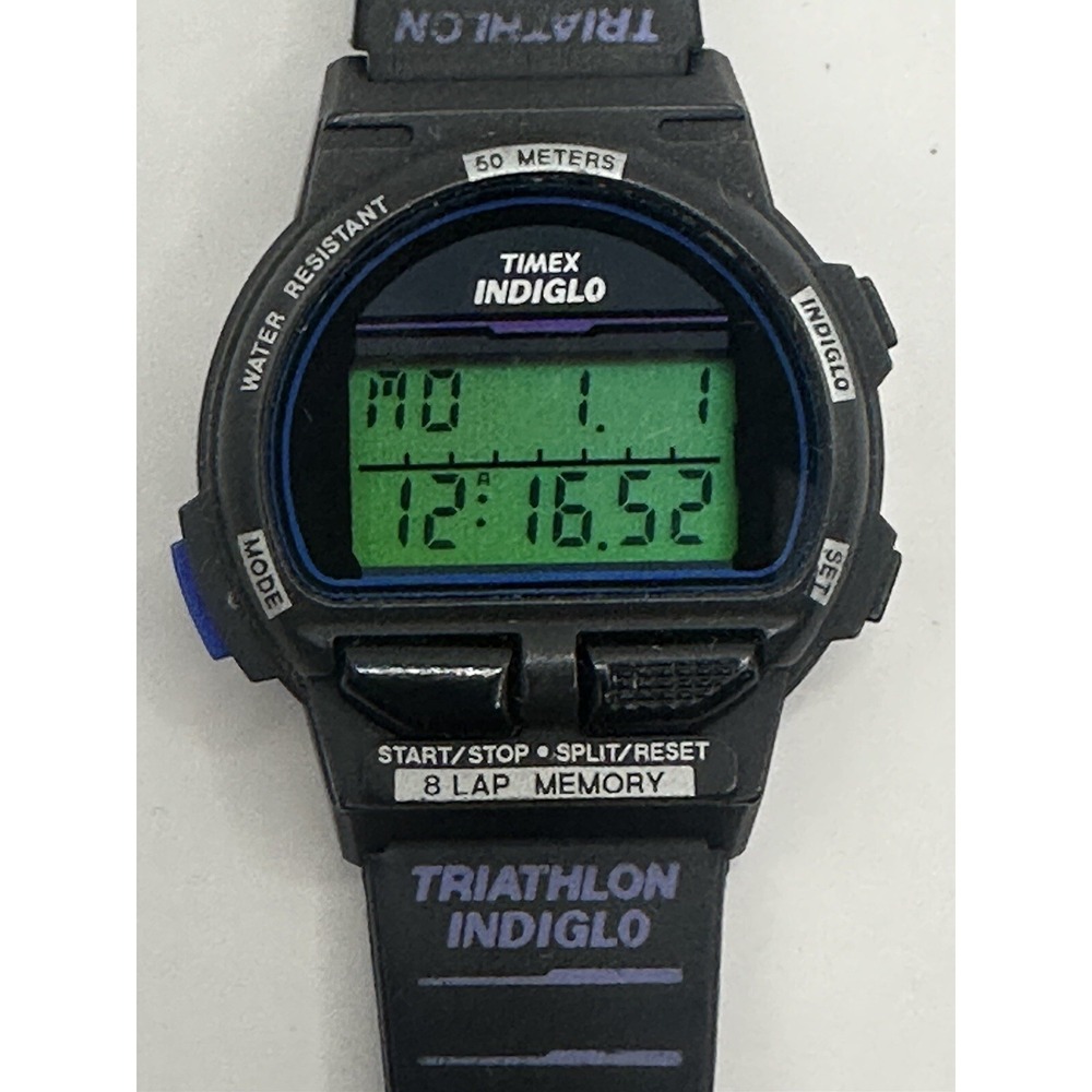 Timex 8 Lap Womens Indiglo 760 New Battery Black Band 31MM 7" X